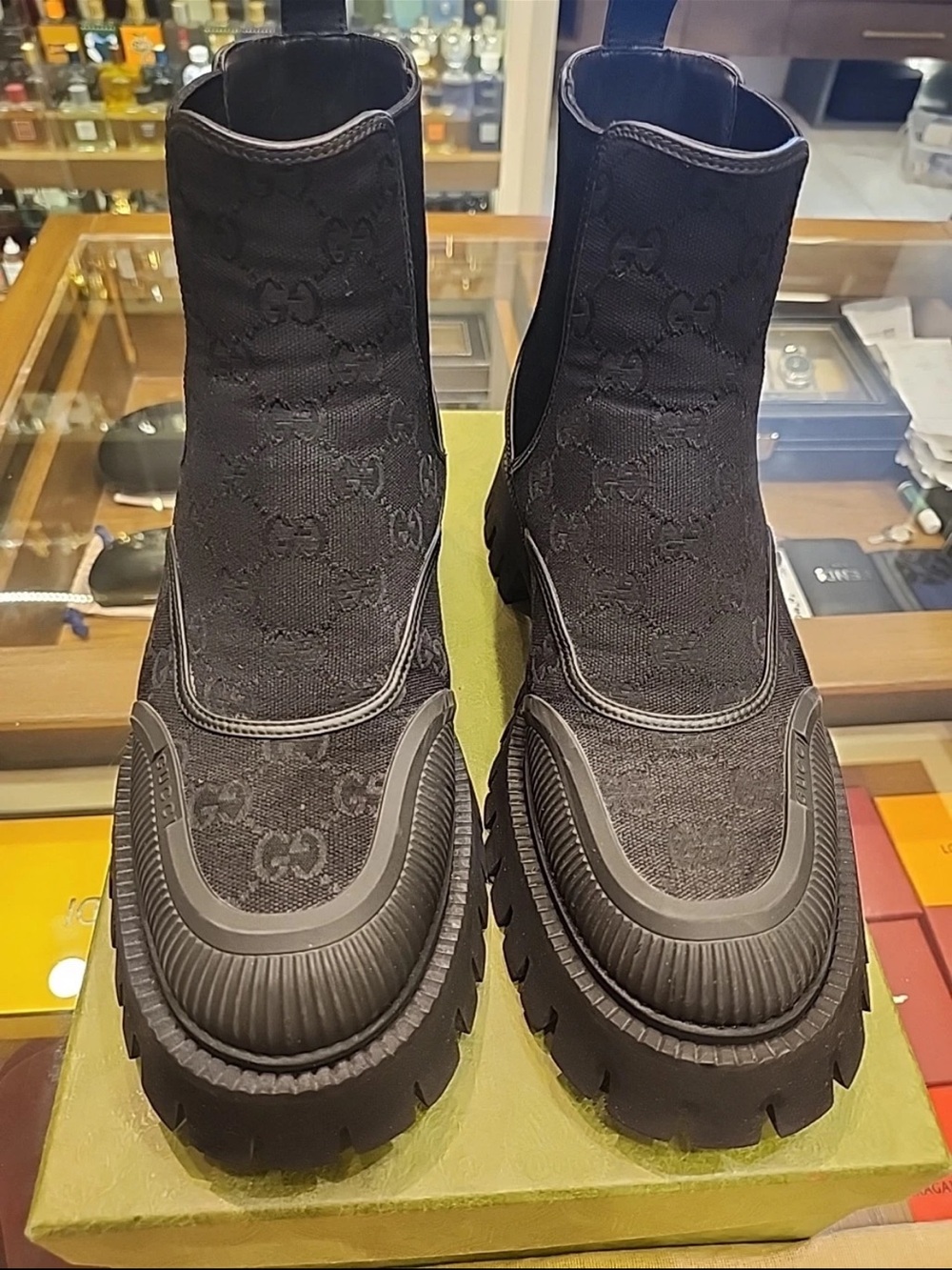 Gucci Mens GG Black Canvas Elastane Sided Ankle Boots UK 9 US 10